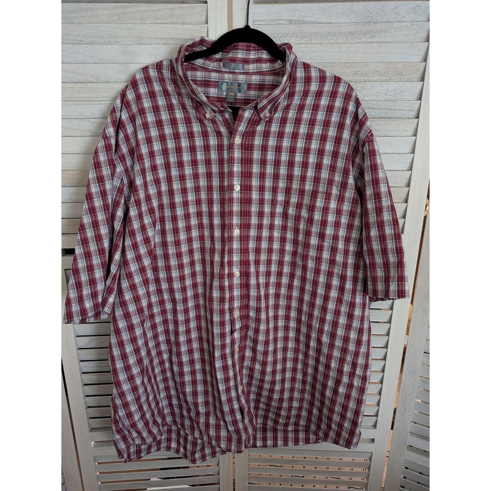 NorthCrest Mens XXXLT Red Plaid Short Sleeve Button Down Wrinkle Resistant